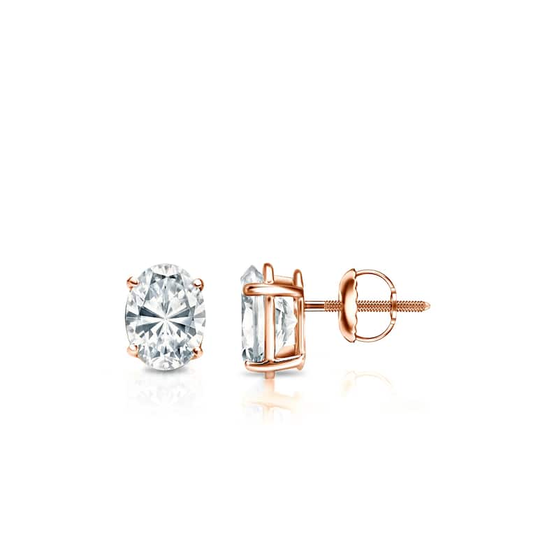 Auriya 14k Gold Lab Grown Diamond Oval Stud Earrings 0.50 to 5.00 ct. tw. Screw-Back (F-G, VS) - 5.00 ct. tw. - Rose