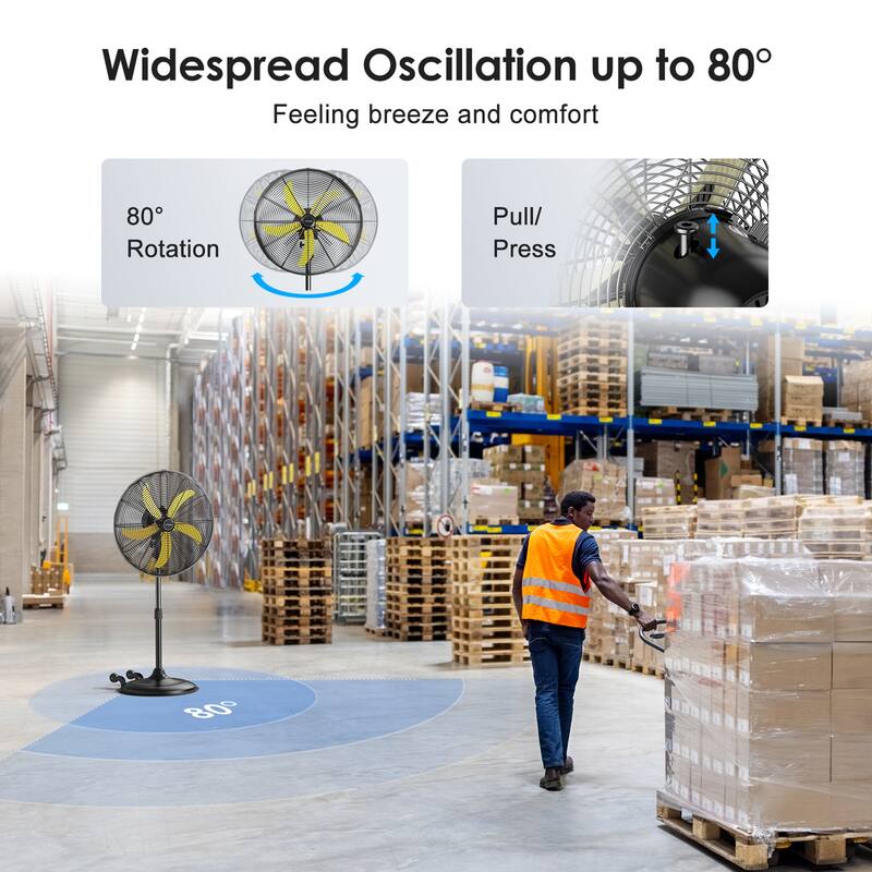 20" Industrial Oscillating Black 3-Speed Commercial Pedestal Fan