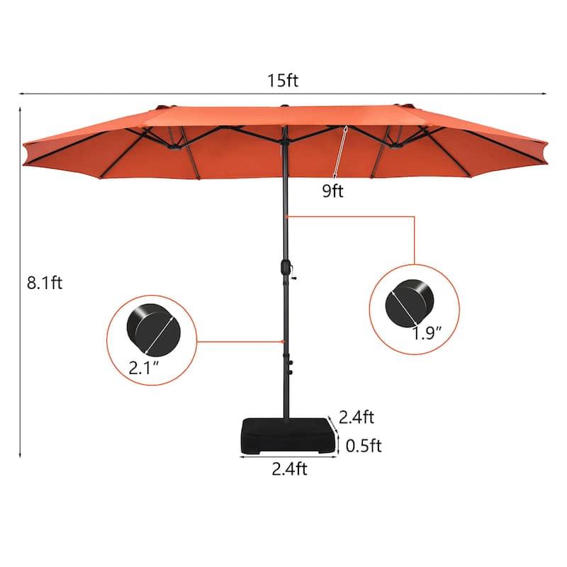 15FT Double Sided Patio Umbrella Outdoor Market Umbrella with Base