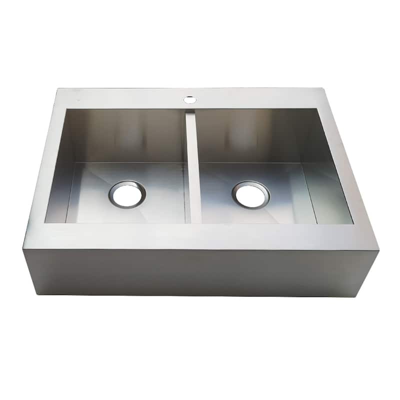 Kingston Brass Edinburg 36-Inch Stainless Steel Apron-Front 1-Hole Double Bowl Farmhouse Kitchen Sink in Brushed - Brushed