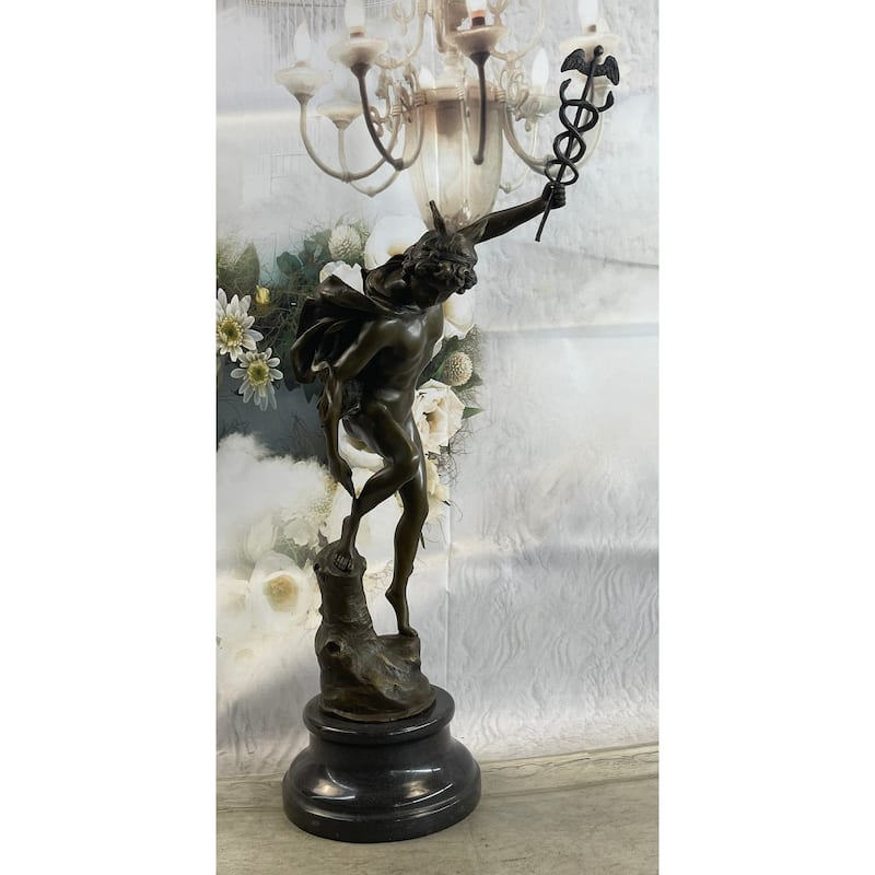Flying Mercury Hermes W/ Caduceus Bronze Statue Sculpture Giambologna 20 Inches X 11 Inches