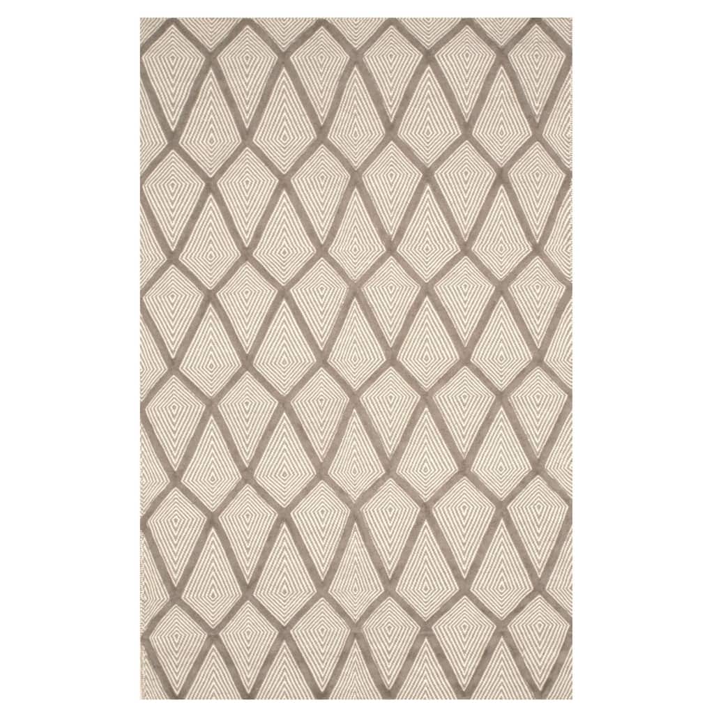 Gray Handmade Wool Transitional Xavier Rug, 9' x 12' - Subtle geometric rug with soft neutral palette. - N/A
