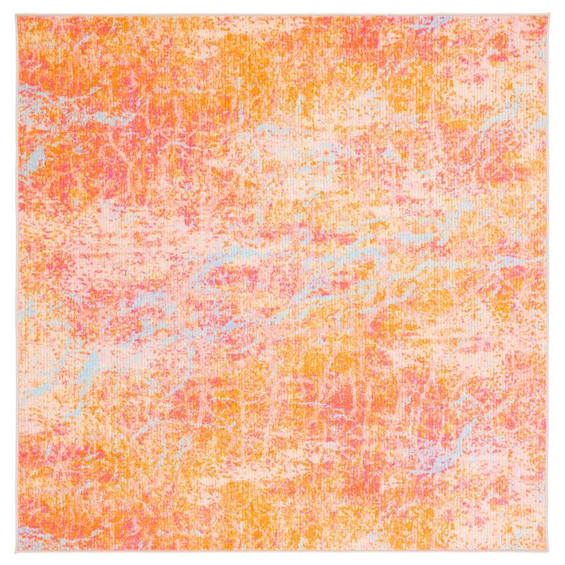 SAFAVIEH Sequoia Machine Washable Slip Resistant Caddie Abstract Rug - 6'7" Square - Orange/Light Blue