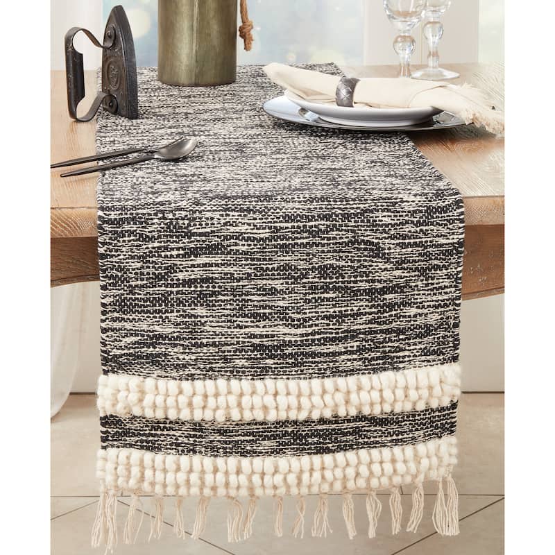 Striped Pom Pom with Fringe Table Runner - 16"x72"