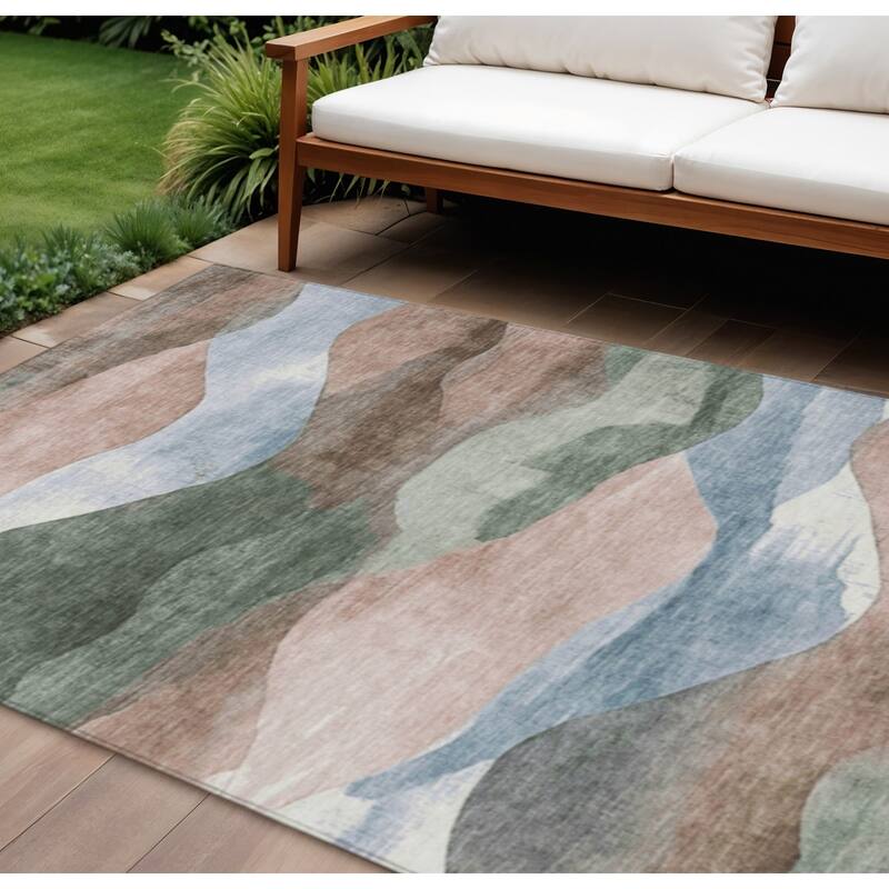 HomeRoots Abstract Transitional Rectangle Outdoor Rug - 9' X 12'