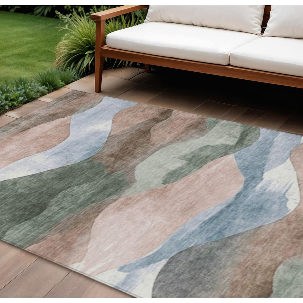 HomeRoots Abstract Transitional Rectangle Outdoor Rug