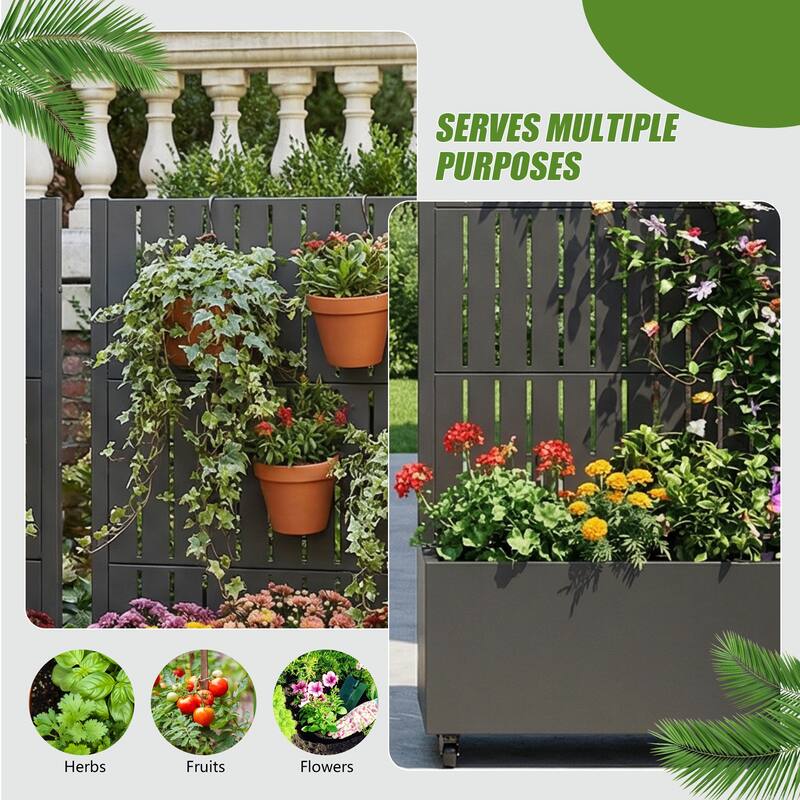 Outdoor Metal Planter Box Raised Garden Beds with Trellis (Set of 2)