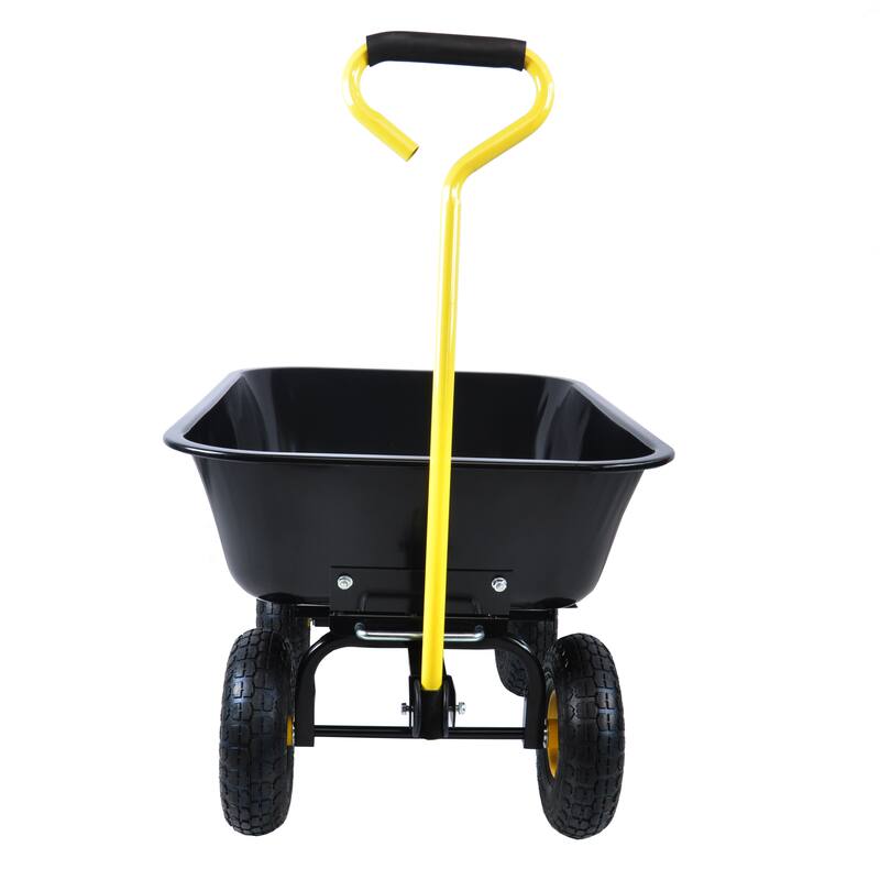 Folding Poly Garden Dump Truck - 10" Pneumatic Tires & Steel Frame, Black