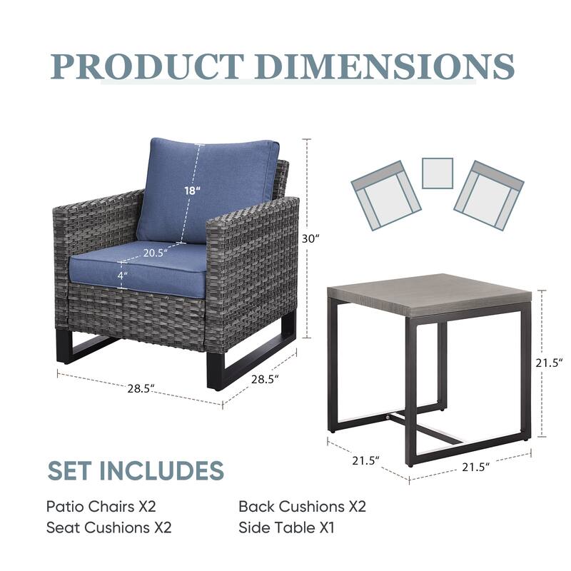 3PCS Patio PE Wicker Chair with Cushion and Table