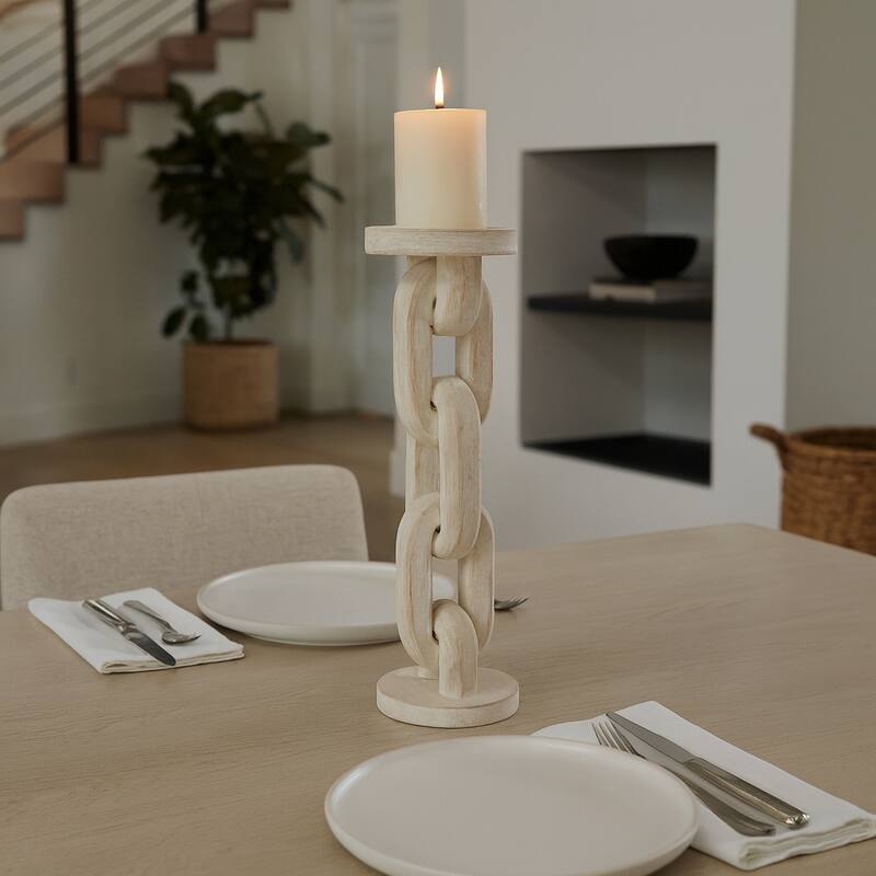 Wood Chain Link Taper Candle Holder - White, 14 in.