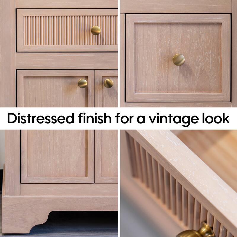 35''H Bath Solid Wood Vanity with Stain-resistant Carrera White Quartz Top And Single Sink