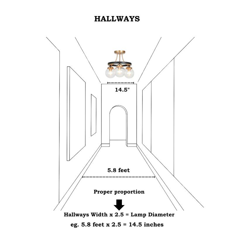 Modern Black Gold 3-Light Seeded Glass Semi-Flush Mount Ceiling Light for Kitchen