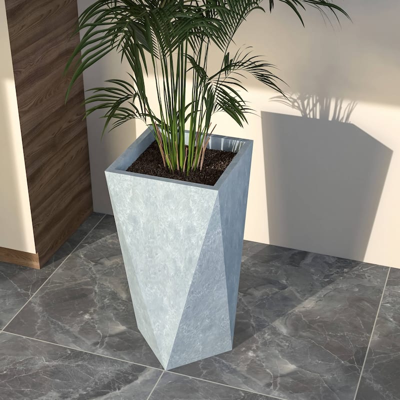 Aloe Fiberstone & MGO Clay Tapered Square Tall Planter Plant Pot, Indoor/Outdoor with Drainage Holes for Yard Porch Decor