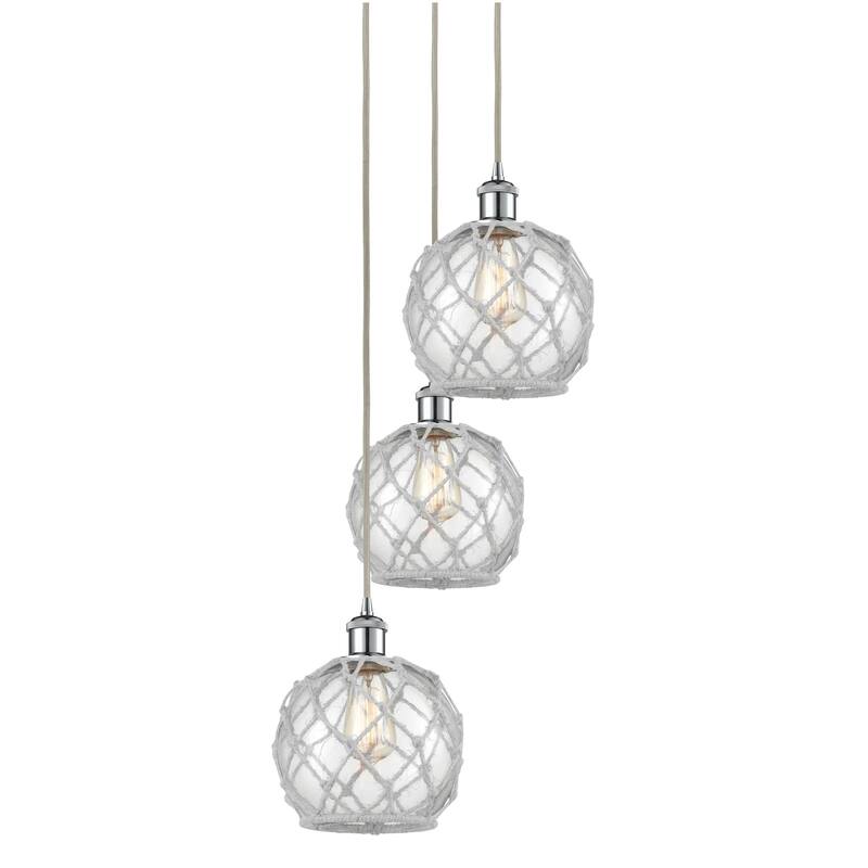 Innovations Lighting 113B-3P-31-15 Farmhouse Rope Pendant Farmhouse - Polished Chrome / Clear Glass with White Rope