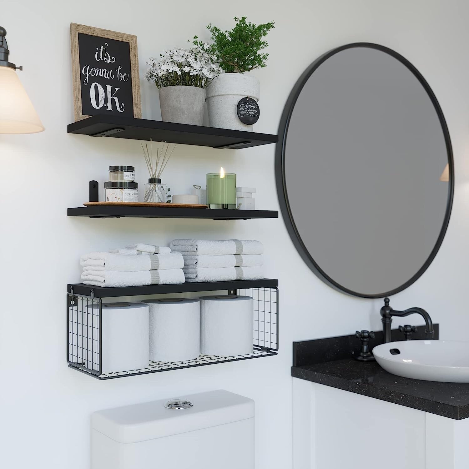 Floating Shelves with Wire Basket Bathroom Wall Shelves 3 Pack On Sale Bed Bath Beyond 39210968