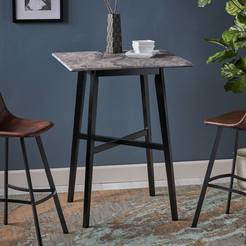 Modern Bar Height 42" Dining Table, Rubberwood Legs and Laminate Table Top, Paladina Marble Finish, Black