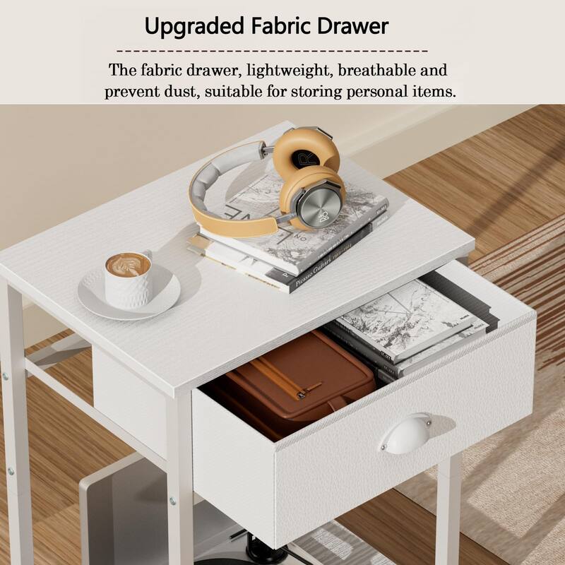 Nightstands Set of 2, End Table with Fabric Drawer, Small Side Table for Small Spaces, 2 Tiers Storage Shelves End Table