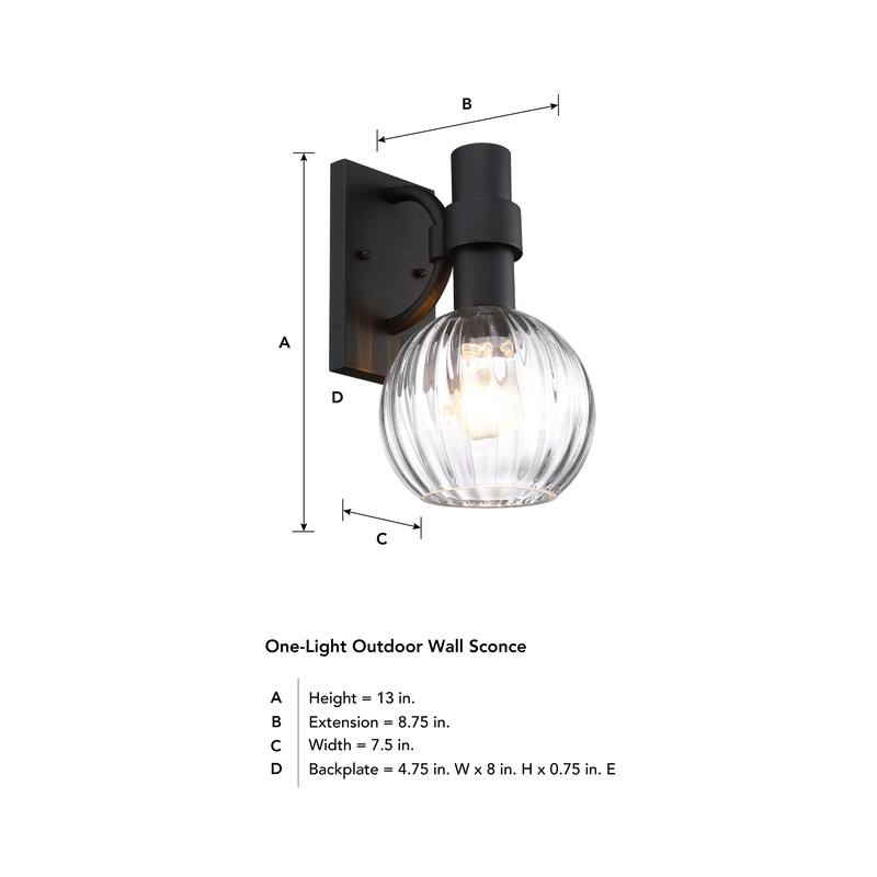 Fernwood 7.5 in. 1-Light Black Outdoor Wall Sconce Light for Porches - 13