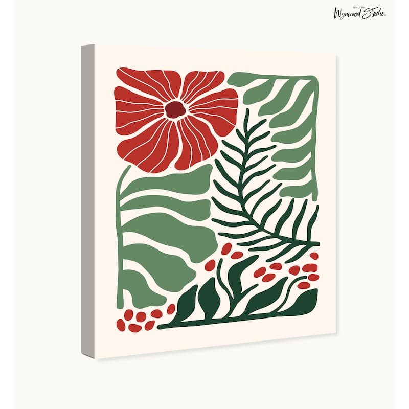 Wynwood Studio Canvas Holiday and Seasonal Christmas Flowers II Red Modern & Contemporary Wall Art Canvas Print