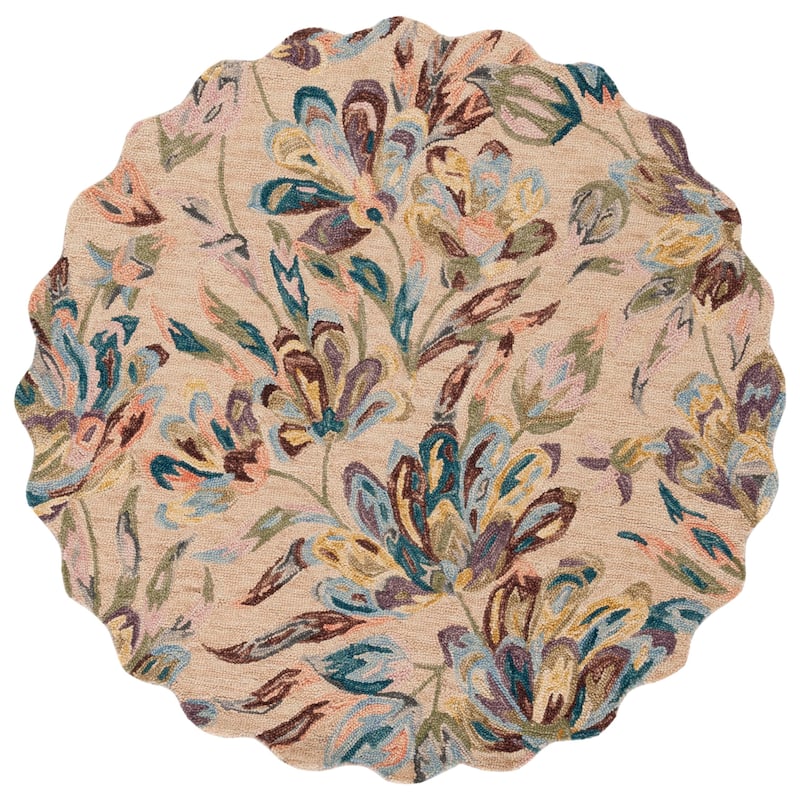 SAFAVIEH Handmade Blossom Deliana French Country Floral Wool Rug - 6' Round - Beige/Purple