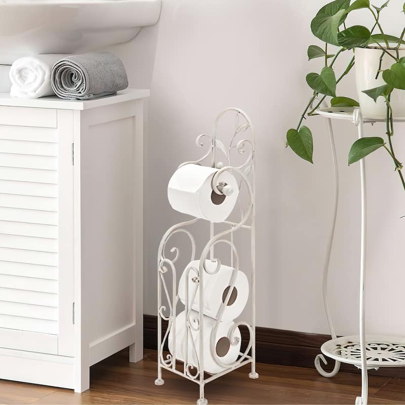 Noe Benzara Classic Free standing Metal Toilet Paper Holder, Off White - Off White
