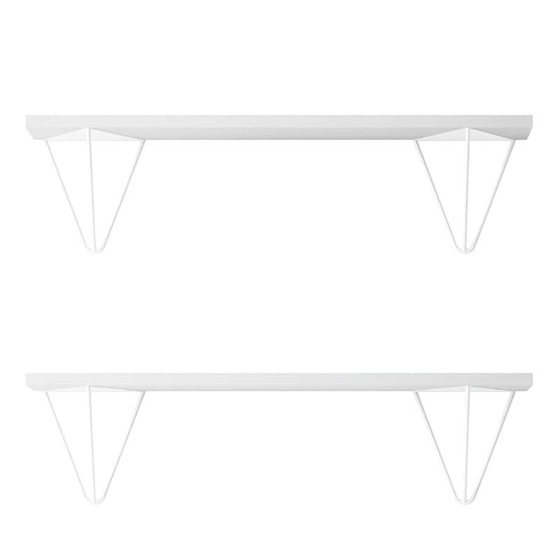 Wallniture Colmar 24" Living Room Wall Shelves with White Brackets, White, Set of 2