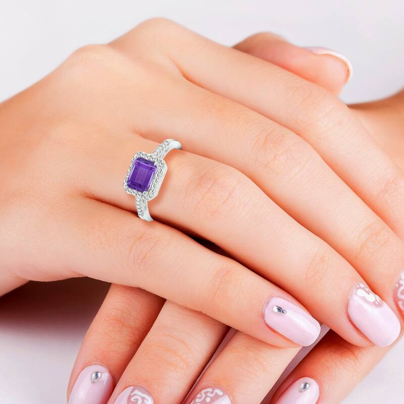 Marquee Jewels 2 1/2 Carat TW Emerald Cut Amethyst Diamond Ring in 10K White Gold
