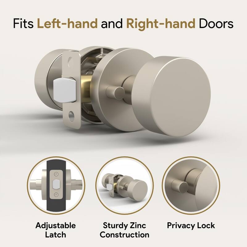 Mega Handles BUENA Privacy Door Knob | Keyless Lock | Reversible for Bedroom, Bathroom, Hallway, Closet | Stainless Steel