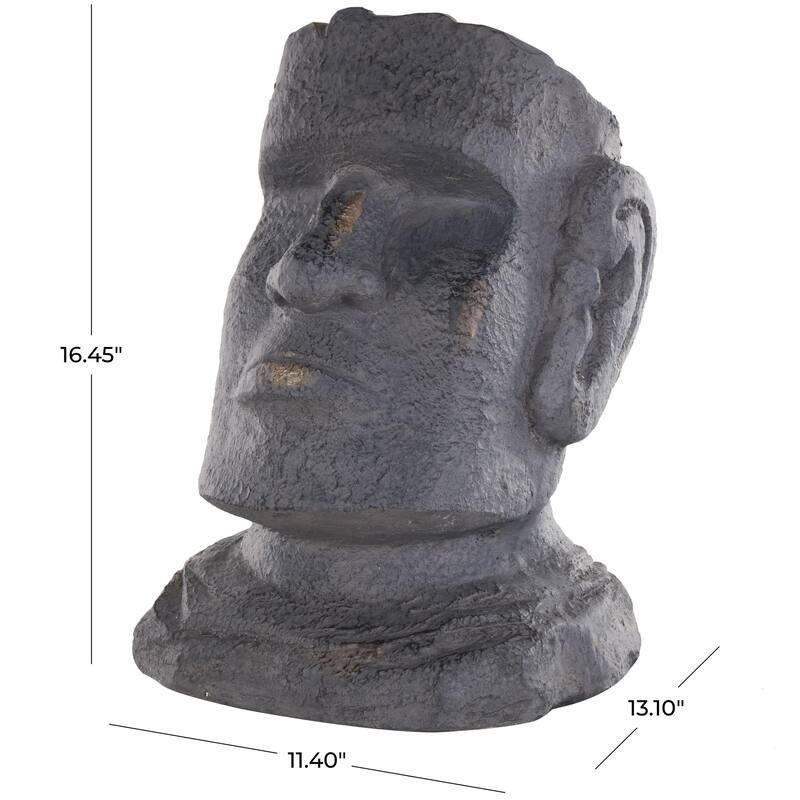 Magnesium Oxide People Distressed Textured Easter Island Head Indoor Outdoor Planter - Black - Roche River Decor