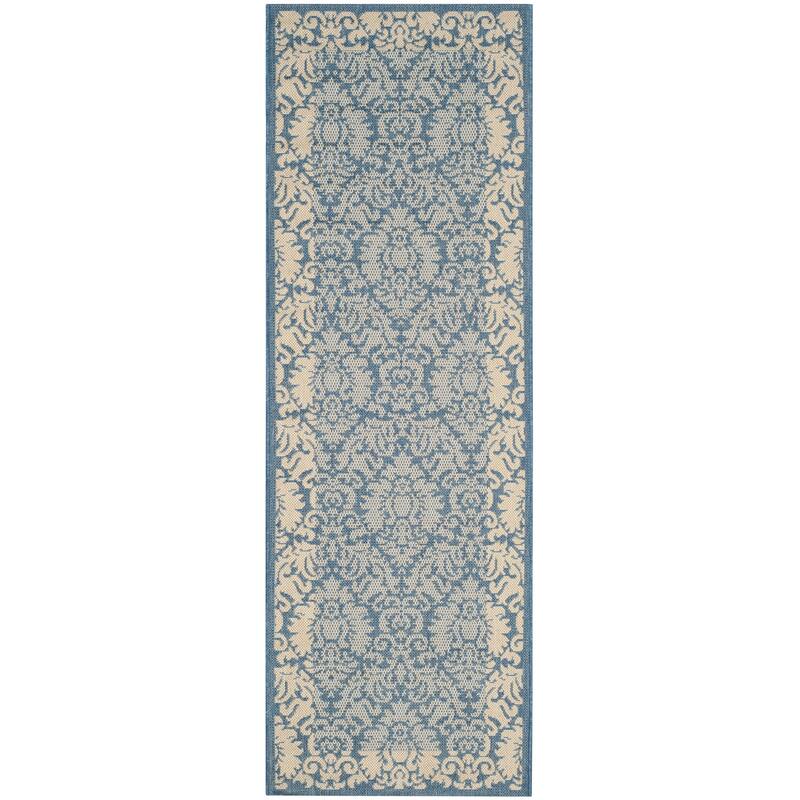 SAFAVIEH, Courtyard Foelke Indoor/ Outdoor Patio Backyard Rug - 2'3" x 12' Runner - Blue/Natural