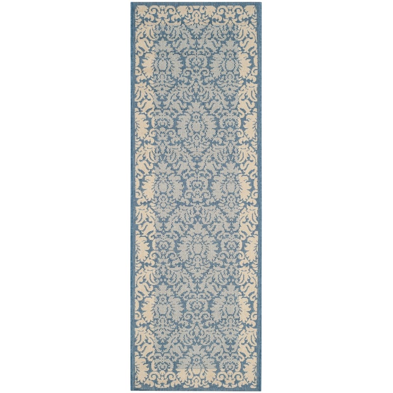 SAFAVIEH Courtyard Peggie Indoor/ Outdoor Patio Backyard Rug - 2'3" x 10' Runner - Blue/Natural