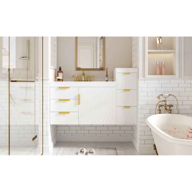 Roomfitters 30 Inch Wall Mounted Bathroom Vanity & Side Cabinet Combo, Floating Storage Station with Sliding Tiers