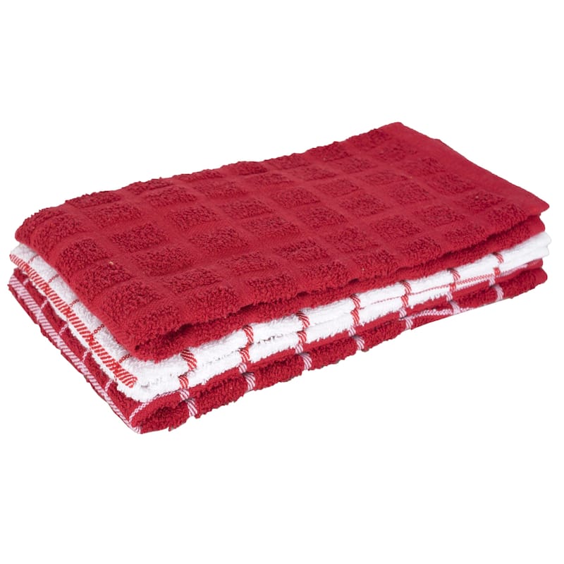 RITZ Cotton Terry Check Kitchen Towels (Set of 3) - Paprika