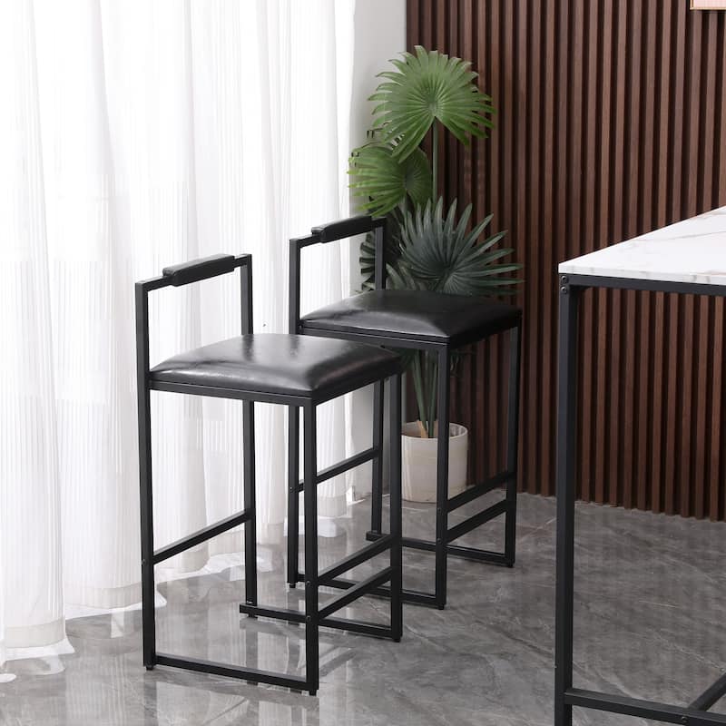 Bar Stool Set of 2 with Backrest Breakfast Bar Stools, Counter Height PU Leather Upholstered Bar Chairs for Dining Room, Kitchen