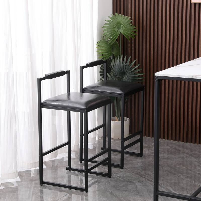 Faux Leather/Water Hyacinth Woven/Paper Rope Woven Upholstered Bar Stools Set of 2 - Black