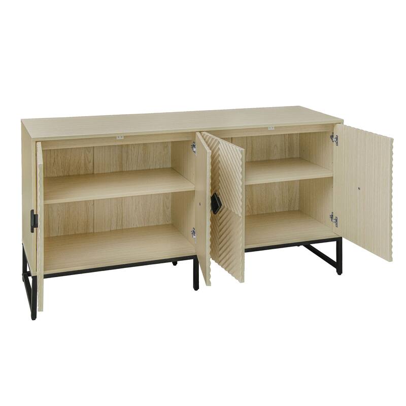 4 Door Sideboard Cabinet with Carved, Kitchen Buffet Cabinet with Storage, Coffee Bar Cabinet with Adjustable Shelf