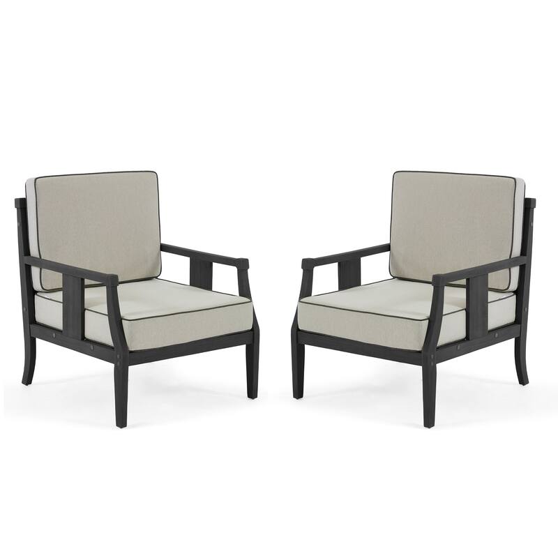 Black Wood Patio Accent Chairs with Water-Resistant Cushions