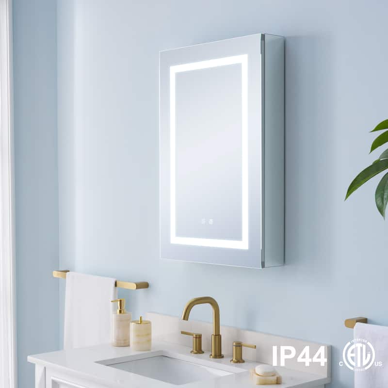 30" H Recessed or Surface LED Mirror Cabinet with Adjustable Glass Shelves,Defogger, Dimmer And Outlets & USB Ports