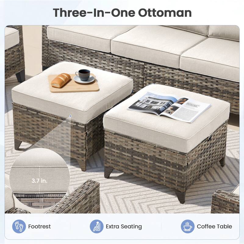 Pocassy Outdoor Patio Furniture Wicker Sofa Swivel Chair Set