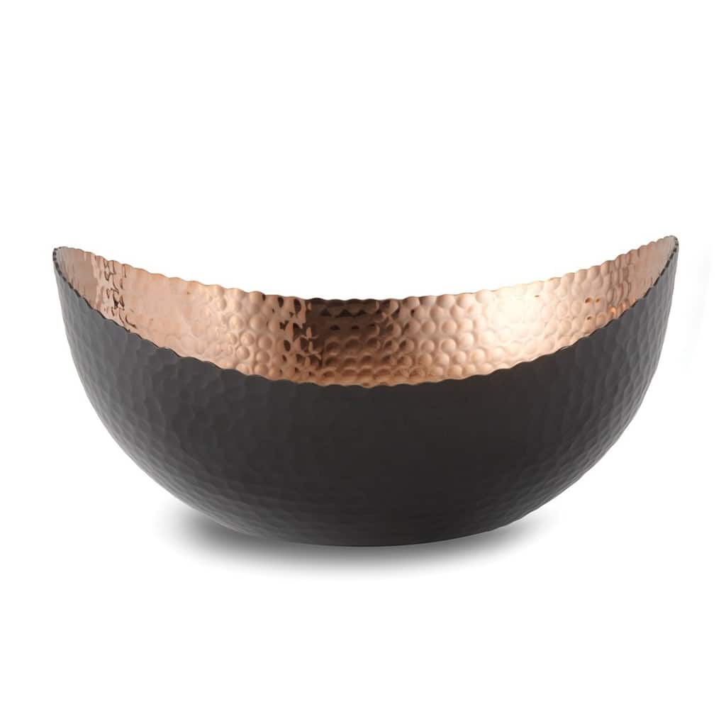 Curata Large Black Finish with Copper-Tone Interior Hammered Eclipse Bowl