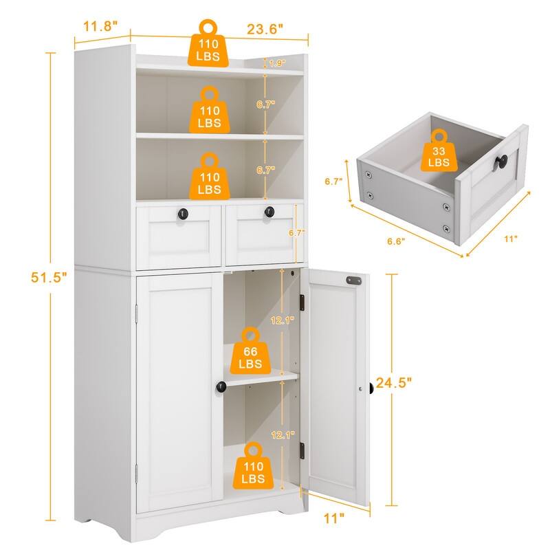 Spacious Kitchen Side Cabinet with Adjustable Shelves, Waterproof Finish & Magnetic Door Closures