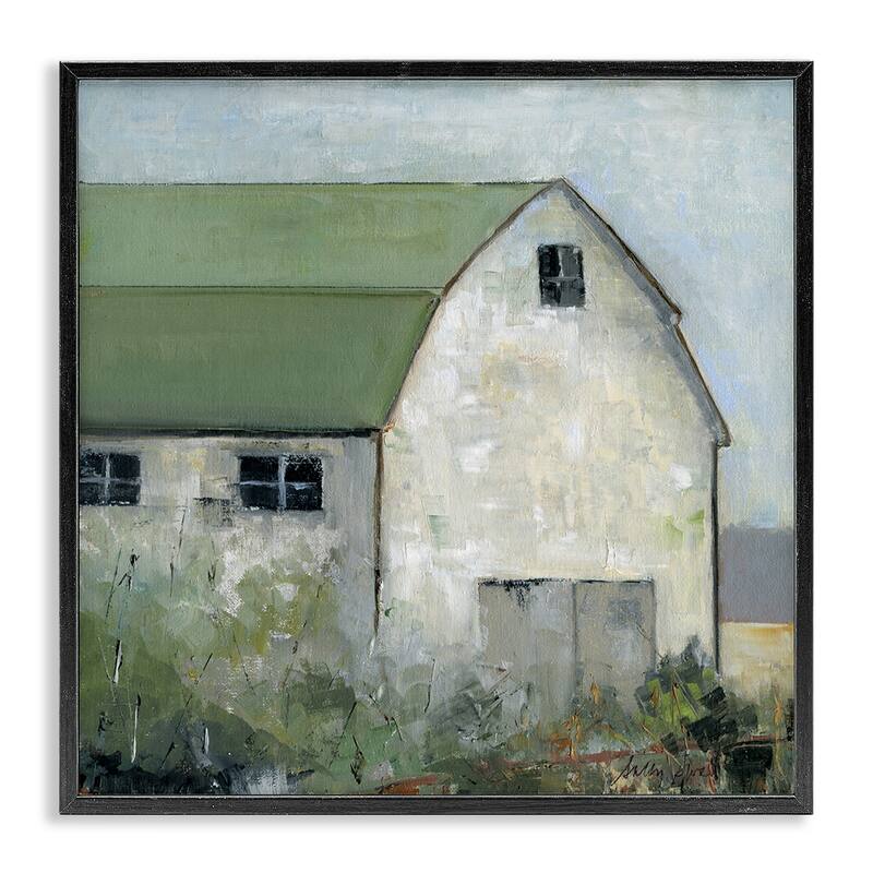 Stupell Barn View with Green Roof Framed Giclee Art Design By Sally Swatland - 17 x 17 - Black