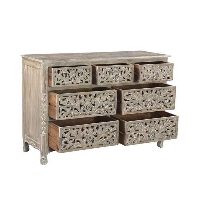 HomeRoots 57" Gray Solid Wood Seven Drawer Dresser