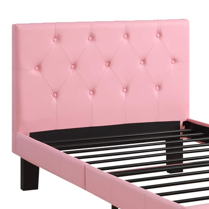 Faux Leather Upholstered Twin size Bed With tufted Headboard Pink