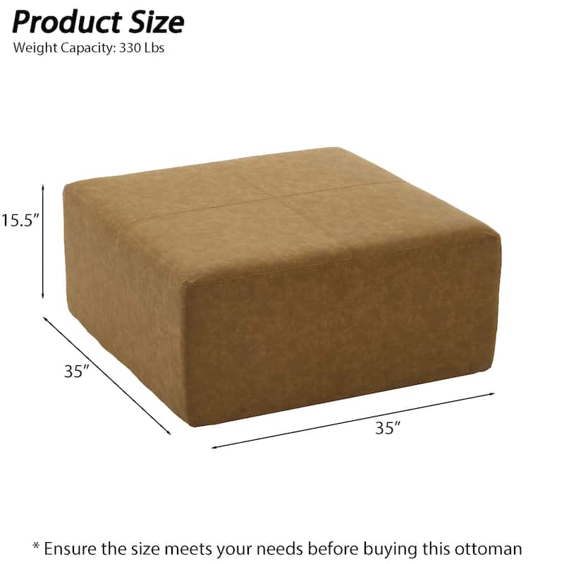 Oversized Square Ottoman Coffee Table, Faux Leather Couch Ottoman Large Footstool for Living Room