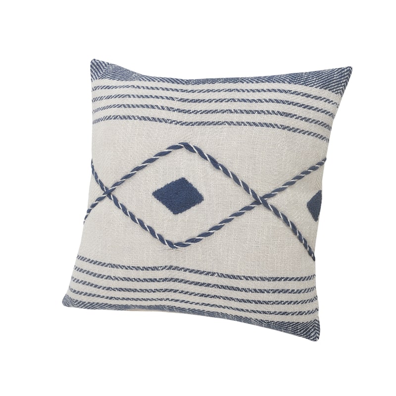 Handwoven Coastal Diamond Square Throw Pillow - 20" - Blue and White