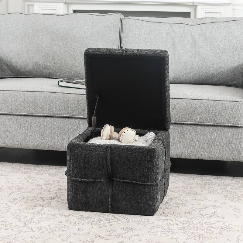 Adeco Boucle Storage Ottoman Footstool for Living Room