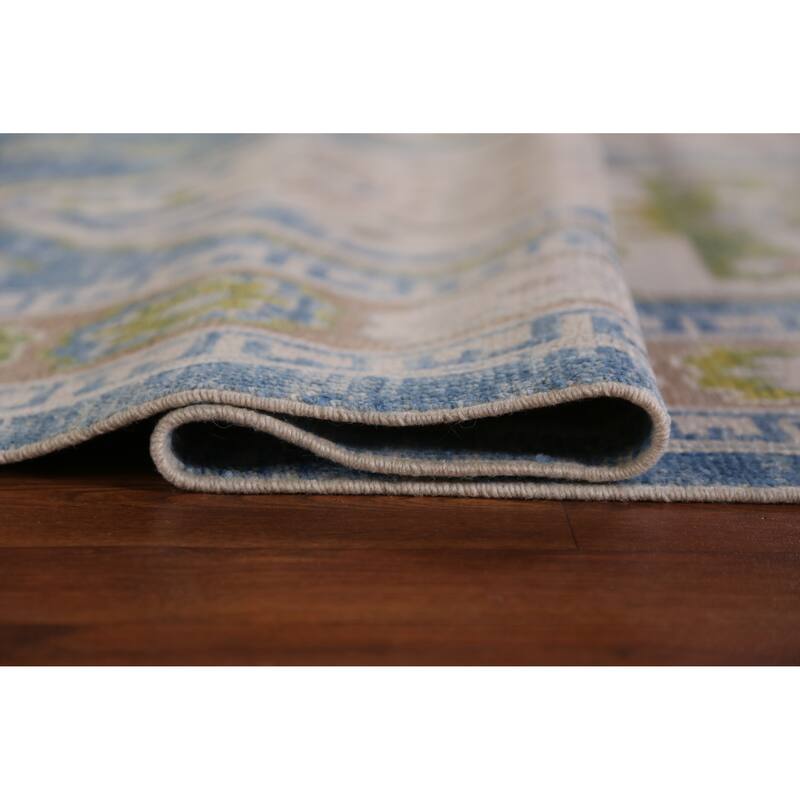 Hand Knotted Oriental 100% Wool Carpet Transitional Geometric Navy Blue & Blues Oushak Area Rug - 10' 10'' X 8' 3''
