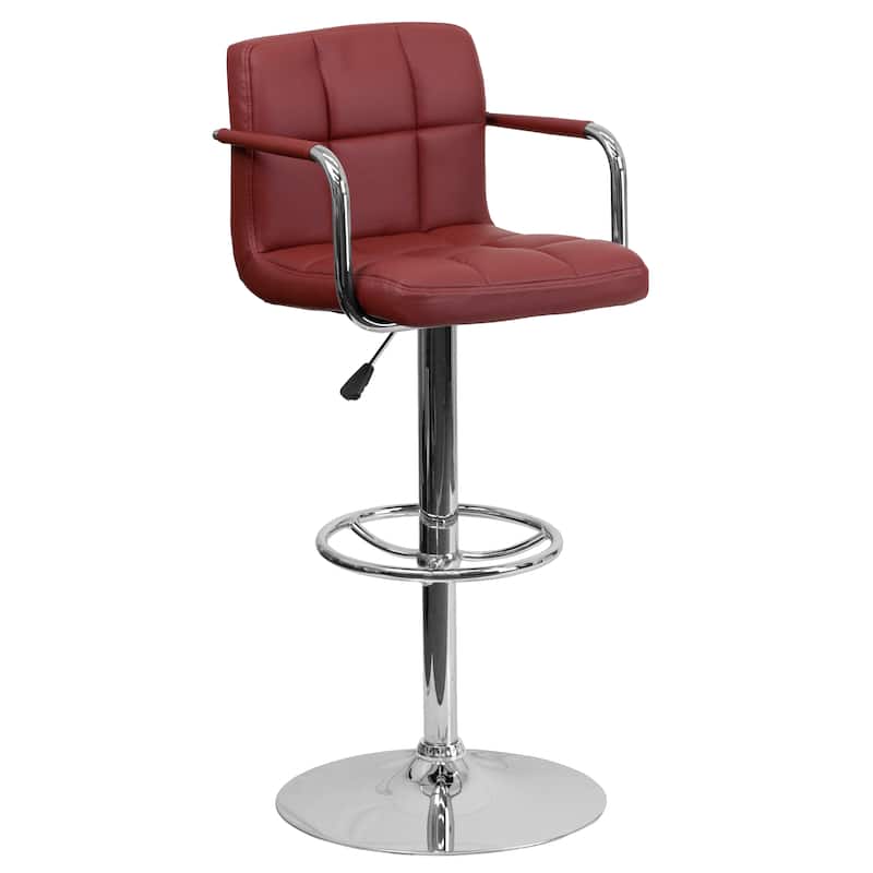 Quilted Vinyl Adjustable Height Barstool with Arms and Chrome Base - 20"W x 18"D x 36.75" - 45.25"H