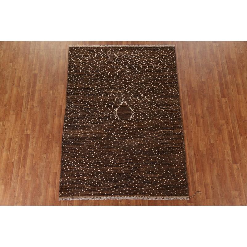 Hand Knotted Oriental 100% Wool Carpet Tribal Tribal Brown Moroccan Area Rug - 7' 10'' X 5' 7''